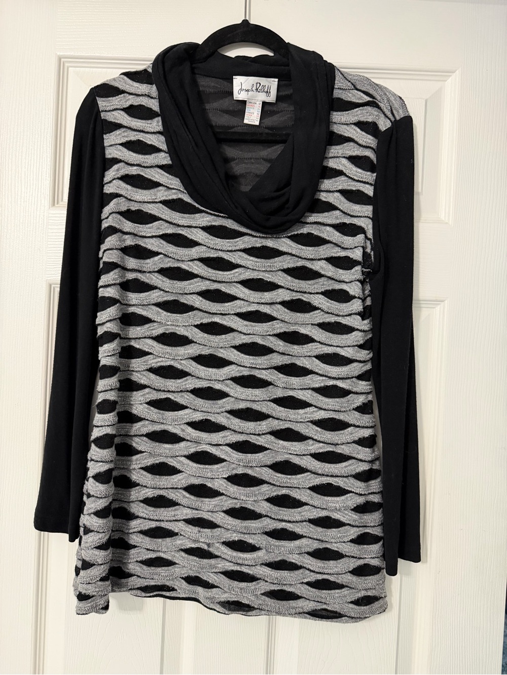 Joseph Ribkoff Black and Silver Striped Cowl Neck Top